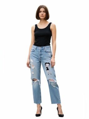 LEVI’S VINTAGE RARE 1990s TOO CUTE BETTY BOOP EMBROILED BUTTON FLY JEANS.